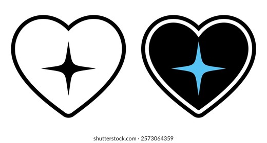 Trendy Y2K Heart and Star Vector Illustration, Set in Retro Futuristic Style, geometric brutalism shapes, Hipster Digital Art, Graphic Design, Stickers and Branding Projects