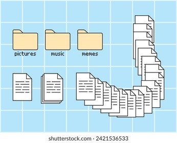 Trendy Y2k Icons Of Folders And Documents Set. Old Computer Aesthetic, Retro User Interface Nostalgic Buttons