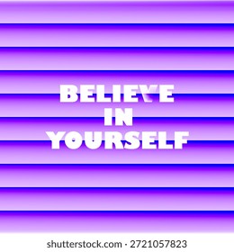 ilustração vetorial inspirada no Y2K moderno com a tipografia "Believe in Yourself". O plano de fundo consiste em gradientes de malha vibrantes em roxo e azul com linhas de distorção de falha horizontal. Perfeito para mídias sociais, cartazes inspiradores e marcas modernas