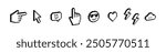 Trendy Y2k retro sticker pack in pixel art. Design elements for collage. 3D pointing hand click icon. 3D smile, heart icon. 3D hand cursor, cursors icons click. Geometric simple shapes. Mood of 90's.