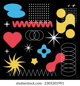 Trendy Y2K set of abstract retro elements, signs and symbols. Decorative vector objects in 2000s aesthetics.