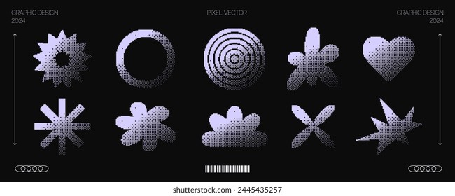 Trendy y2k shapes in pixel art style. Retro futuristic nostalgia. Vector graphics.