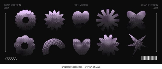 Trendy y2k shapes in pixel art style. Retro futuristic nostalgia. Vector graphics.