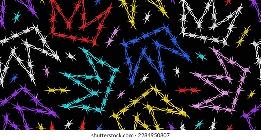 Trendy  Y2k style Crowns fashion seamless pattern . Wire Barb Punk Rock Crown or Dark Metal. Grunge style Warbed wire Crowns background for tee shirt print design and wallpaper
