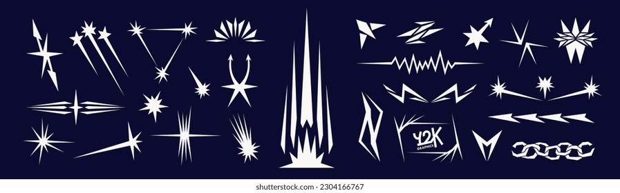 Trendy y2k vector objects. Set of retro futuristic design elements. Abstract shapes, arrows, border, frames and symbols for decoration.