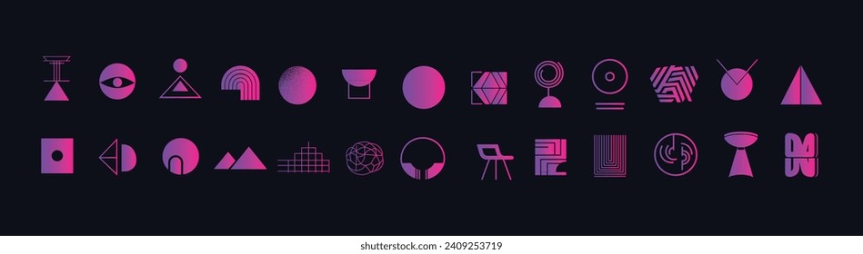 Señales de vectores Y2K de moda y elementos gráficos abstractos: Formas para el diseño minimalista inspirado en Bauhaus, pegatinas y tarjetas de visita, formas básicas