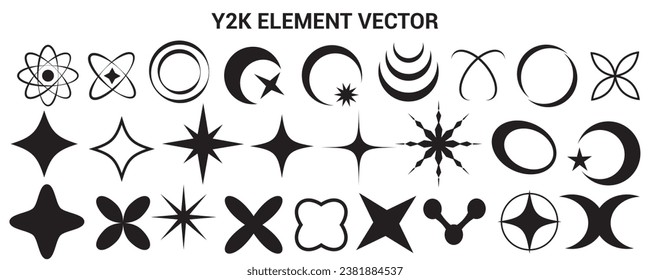 Trendy Y2K Vector Signs, Brutalist Shapes, Cool Geometric Forms. Bauhaus Minimalist Graphic Design Elements. Simple Star Basic Shapes.