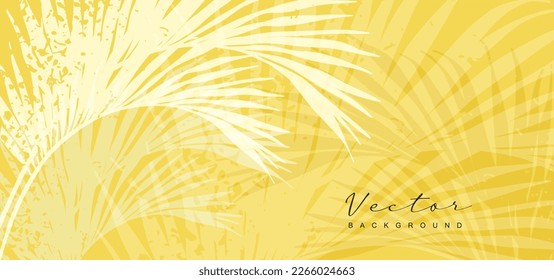 Trendy yellow background with tropical leaves. Floral banner with plant branches for poster, advertising, print, invitation, postcard, wedding decoration