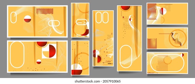 Trendy yellow Daffodil color 2022 background poster design Japanese style templates set invitations to lines abstract background. Stock illustration artwork business style