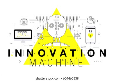 Trendy yellow Innovation systems layouts in polygonal contour line composition, future analysis and technology operations. Made awesome geometry style with linear pictogram of future for web design.