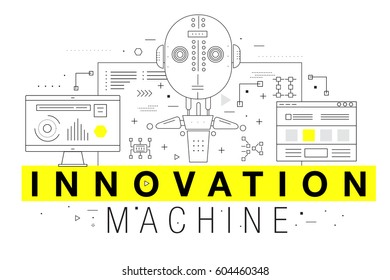 Trendy yellow Innovation systems layouts in polygonal contour line composition, future analysis and technology operations. Made awesome geometry style with linear pictogram of future for web design.