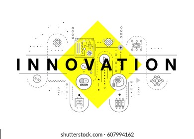 Trendy yellow Innovation systems layouts in polygonal contour line composition, future analysis and technology operations. Made awesome geometry style with linear pictogram of future for web design.