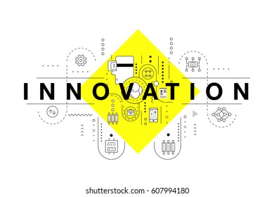 Trendy yellow Innovation systems layouts in polygonal contour line composition, future analysis and technology operations. Made awesome geometry style with linear pictogram of future for web design.