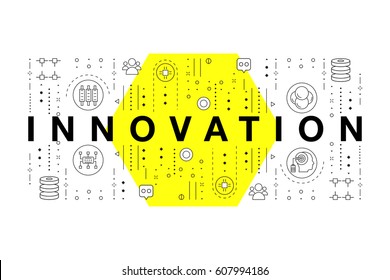 Trendy yellow Innovation systems layouts in polygonal contour line composition, future analysis and technology operations. Made awesome geometry style with linear pictogram of future for web design.