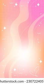 Trendy yellow orange pink blurry mesh gradient abstract storic template background with copy space and hand drawn Kawaii Y2K line and wave elements smooth and rounded doodles