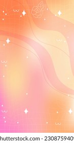 Trendy yellow orange pink blurry mesh gradient abstract storic template background with copy space and hand drawn Kawaii Y2K line and wave elements smooth and rounded doodles