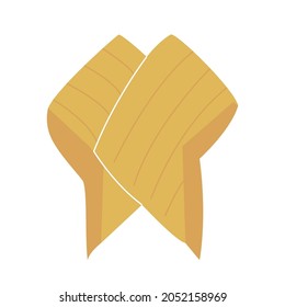 Trendy yellow vest in quilted fabric in the form of a kimono for a woman. Modern girl in winter, spring, or autumn clothing. Simple vector illustration in flat style isolated on white background
