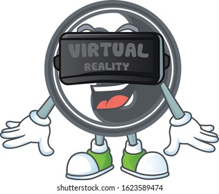 Trendy yin yang character wearing Virtual reality headset