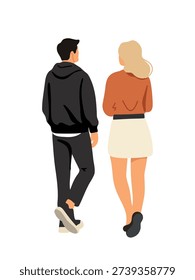 trendy young couple walking away rear illustration