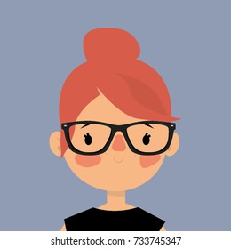 Trendy Young woman wearing modern eyeglasses. Vector illustration