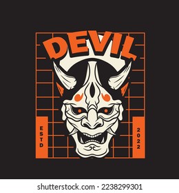 Trendy, Youthful Traditional Japanese Oni Mask Tattoo T-shirt Lifestyle Design Branding Identity Illustration