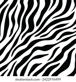 Trendy zebra skin pattern background vector. Black and White Line Wave Abstract Background.