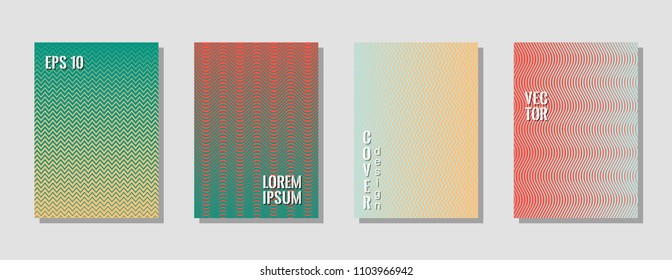 Trendy zig zag banner templates, wavy lines gradient stripes backgrounds for educational cover. Curve shapes stripes, zig zag edge lines halftone texture gradient poster backgrounds set.