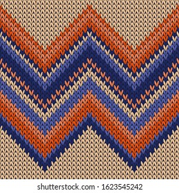 Trendy zig zal lines knitted texture geometric vector seamless. Scarf knitwear structure imitation. Fashionable seamless knitted pattern. Fabric canvas illustration.