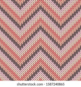 Trendy zigzag chevron stripes knitted texture geometric vector seamless. Plaid knitwear fabric print. Traditional seamless knitted pattern. Christmas spirit backdrop.