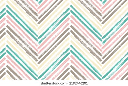 Trendy zigzag interior print vector seamless pattern. Ink brushstrokes geometric stripes. Hand drawn paint texture zig zag chevron wallpaper. Stripes lines textile print seamless design.