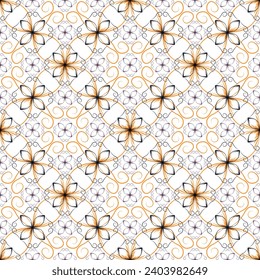 Trendynouveau geometric floral vector seamless pattern. Lace texture ornament. Fabric print design. Minimal flower stylized background. Repeat batik print.