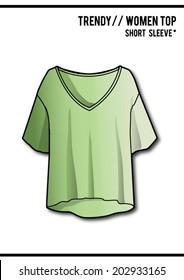 Trendy,short sleeve,v neck t-shirt in vector.