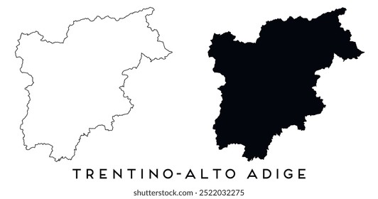 Trentino Alto Adige map outline and black silhouette vector