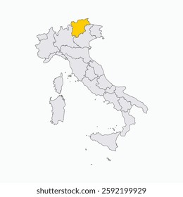 Trentino Alto Adige Region highlighted on Italy map