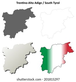 Trentino-Alto Adige blank detailed outline map set - vector version