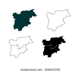 Trentino-Alto Adige Italy Blank Map Vector Black Silhouette and Outline Isolated on White