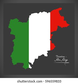 Trentino-Alto Adige map with Italian national flag illustration