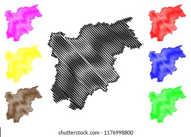 Trentino-Alto Adige - Sudtirol (Autonomous region of Italy) map vector illustration, scribble sketch  Trentino-South Tyrol map