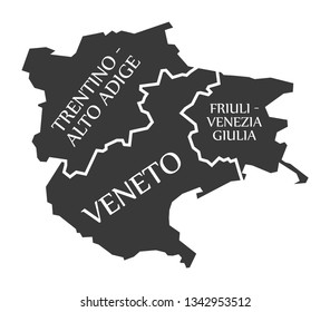 Trentino-Alto Adige - Veneto - Friuli - Venezia with Giulia region map Italy