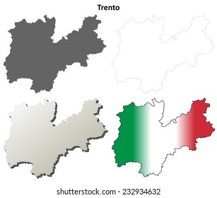 Trento blank detailed outline map set