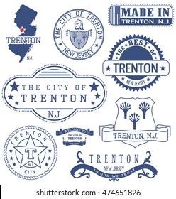 Trenton city, New Jersey. Set of generic stamps and signs.