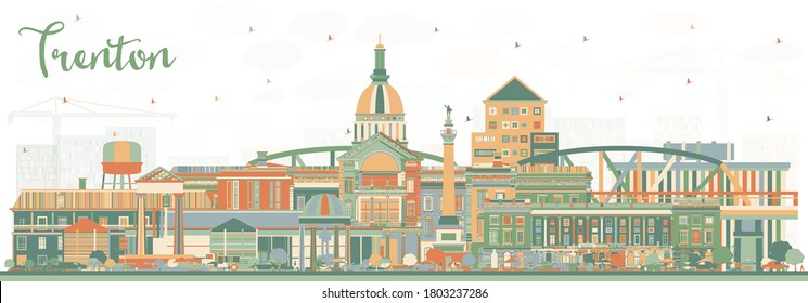Trenton New Jersey City Skyline with Color Buildings. Vector Illustration. Trenton is the Capital of the US State of New Jersey. Cityscape with Landmarks.