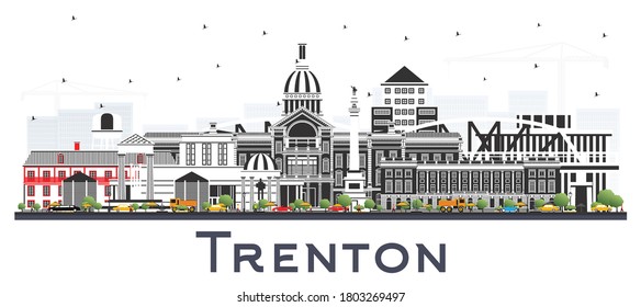 Trenton New Jersey City Skyline with Color Buildings Isolated on White. Vector Illustration. Trenton is the Capital of the US State of New Jersey. Cityscape with Landmarks.