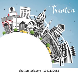 Trenton New Jersey City Skyline with Color Buildings, Blue Sky and Copy Space. Vector Illustration. Trenton is the Capital of the US State of New Jersey. Cityscape with Landmarks.