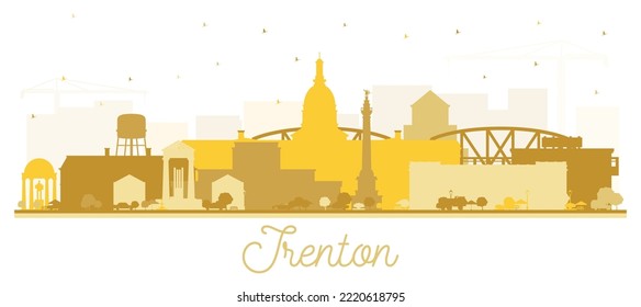 Trenton New Jersey City Skyline Silhouette with Golden Buildings Isolated on White. Vector Illustration. Trenton is the Capital of the US State of New Jersey. Cityscape with Landmarks.