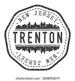 Trenton, NJ, USA Stamp Skyline Postmark. Silhouette Postal Passport. City Round Vector Icon. Vintage Postage Design.