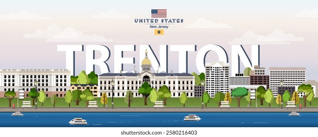 Trenton skyline colorful vector illustration. Travel poster