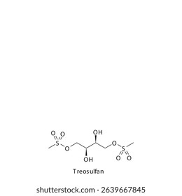 Treosulfan chemical structure skeletal formula. Alkylating antineoplastic (alkyl sulfonate) drug used to treat Conditioning therapy before stem cell transplant, ovarian cancer.