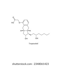 Estructura molecular esquelética plana de Treprostinil Análogo de prostaciclina utilizado en la hipertensión arterial pulmonar, tratamiento de aterosclerosis. Ilustración vectorial.
