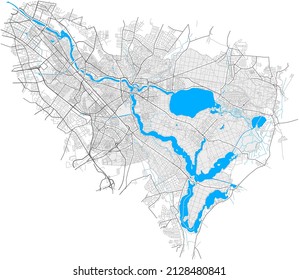 Treptow, Berlin, DEUTSCHLAND, high detail vector map with city boundaries and editable paths. White outlines for main roads. Many smaller paths. Blue shapes and lines for water.